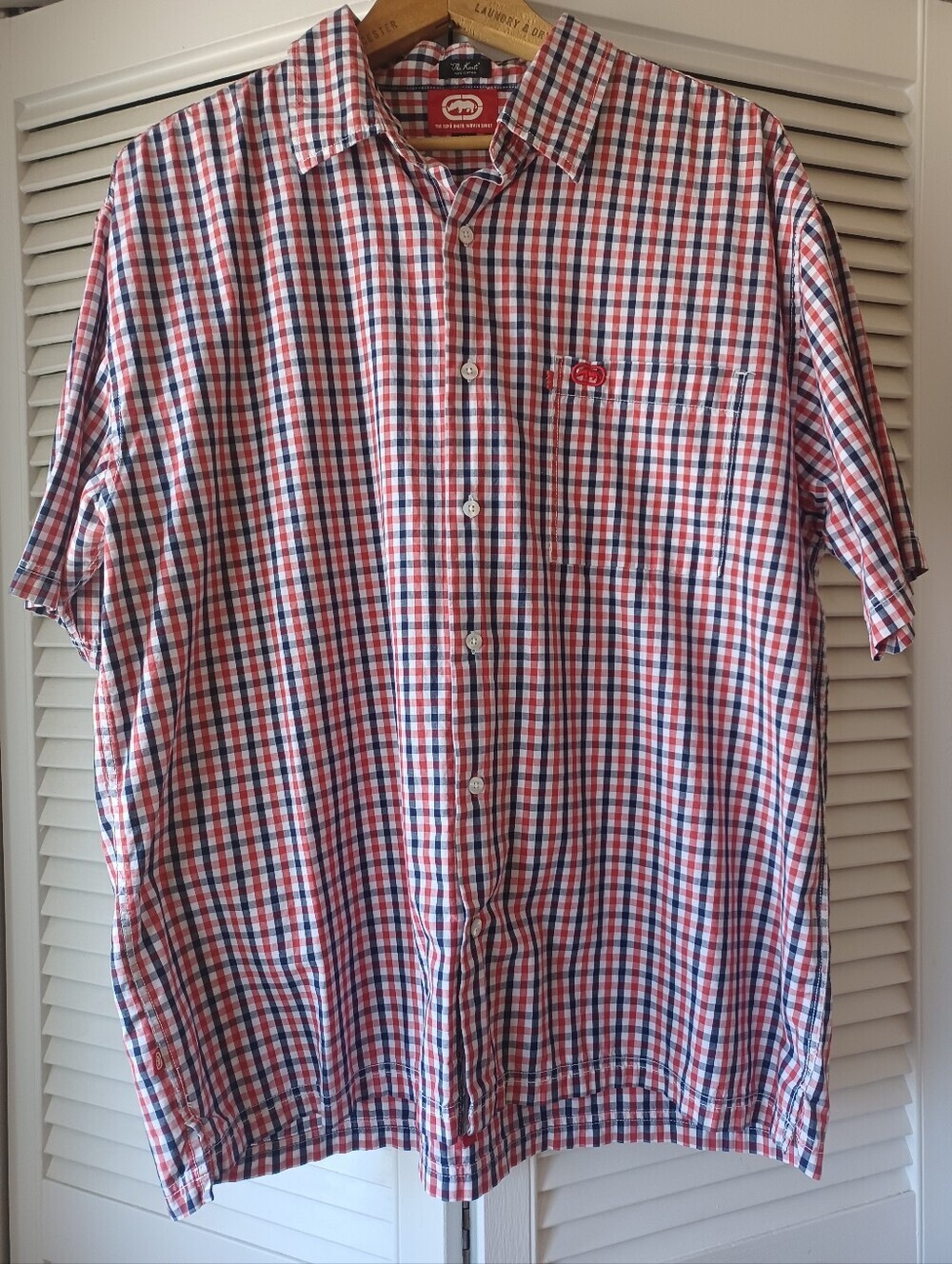 Ecko Unlimited Red & White Blue Plaid Short-Sleeve Button-Up Shirt XL Cotton